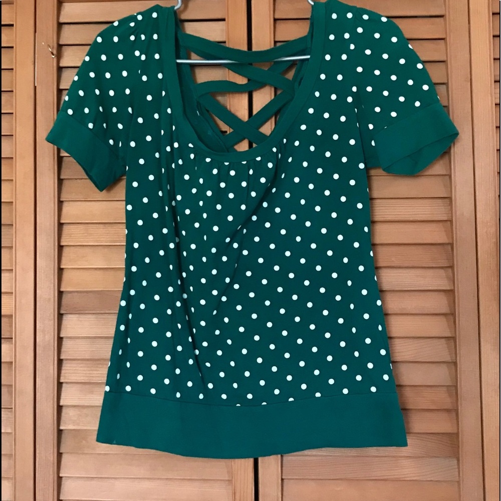 NWOT SELF ESTEEM CUT DETAIL HEM/SLEEVE POLKA DOT